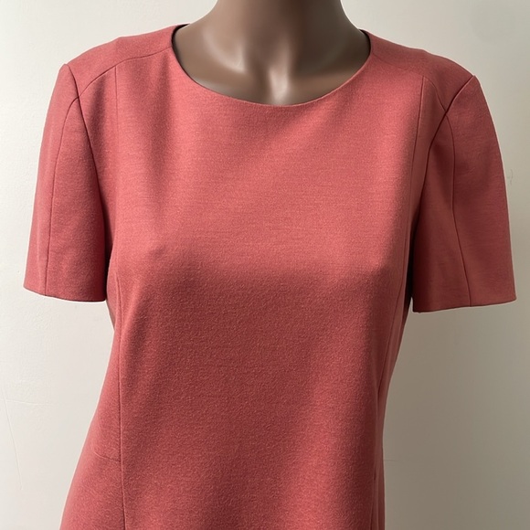 Judith and & Charles Wool Midi Dress Shortsleeves A-Line Shift Peach Red 12 - Picture 2 of 11